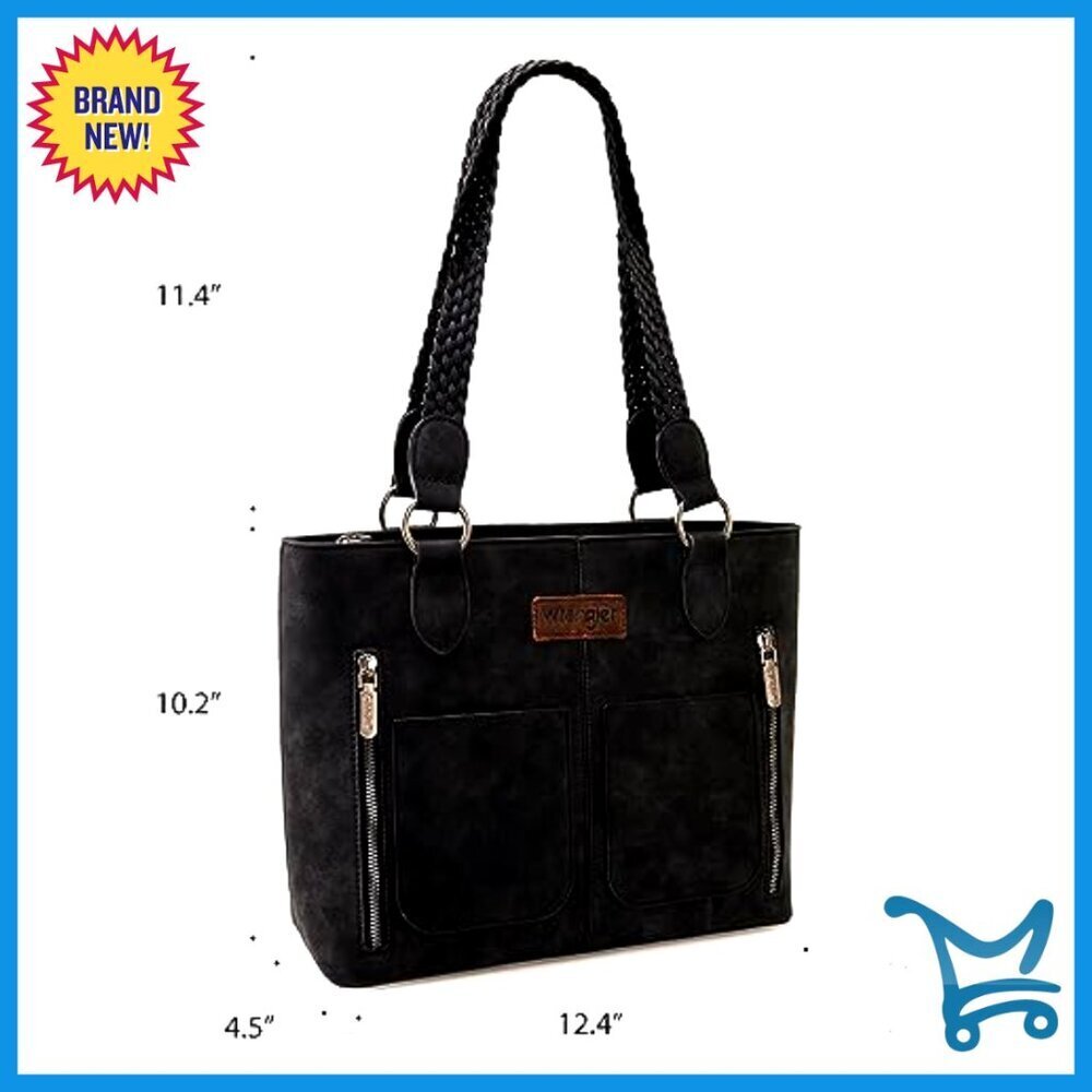 Distressed Tote Bag with Multiple Pockets, Wide Braided Straps - Picture 6 of 7